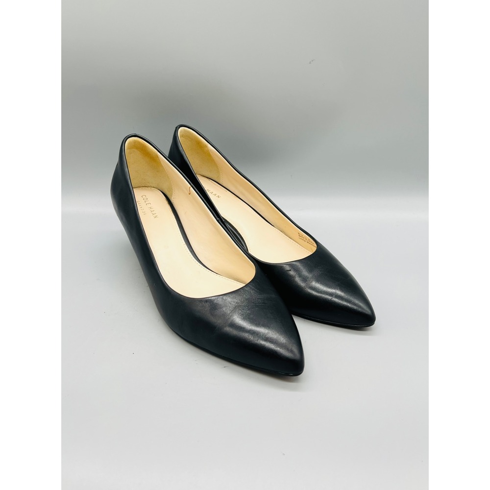 Cole Haan Shoes Womens 9.5 Black Leather Pointed Toe Kitten Heel Dress Pumps - Picture 2 of 11